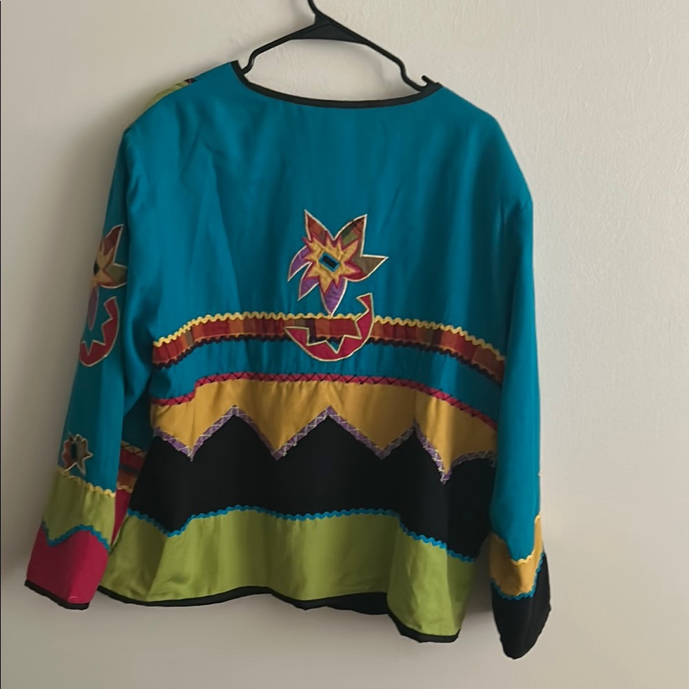 Vintage 90's Embroidered Patchwork Colorblock Art… - image 3